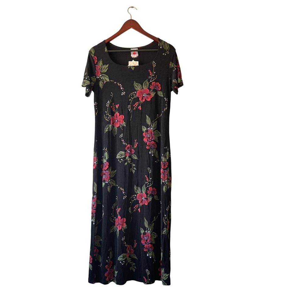 NWT Vintage Dotti Black Floral‎ Maxi Dress Cottagecore 90s size medium